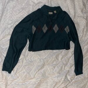 Cropped Long Sleeve Argyle Shirt